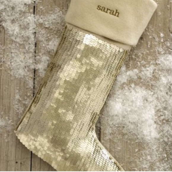 WEST ELM 3 GOLD SEQUIN CHRISTMAS STOCKINGS NWT - Picture 5 of 5